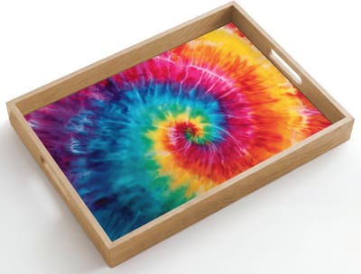 Dienblad hout 50x35 cm - Schootdienblad - Regenboog - Tie dye - Kleurrijk - Blauw - Borrelplank rechthoek - Plateau dienbladen