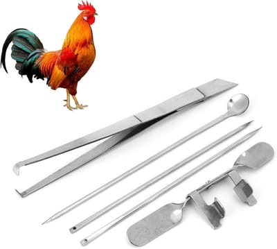 5-delige RVS Gereedschapsset voor Kippen - Professionele Instrumenten voor Pluimveehouders en Dierenverzorging