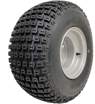 18x9,50-8 ATV-noppenband gemonteerd op een stalen velg met 4 bouten en een steekcirkel van 100 mm, Wanda P322, 4-laags