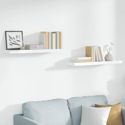vidaXL - Wandschappen - zwevend - 2 - st - 90x23,5x3,8 - cm - MDF - hoogglans - wit