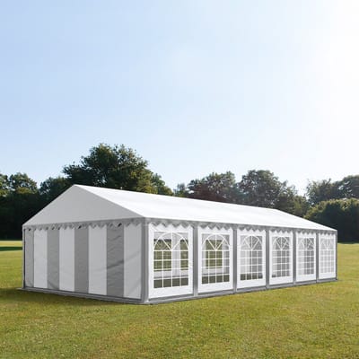 Partytent feesttent 6x12 m tuinpaviljoen -tent PVC 700 N in grijs-wit waterdicht