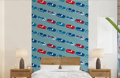 Behang - Fotobehang Patroon - Auto - Race - Jongens - Kinderen - Kids - Kind - Breedte 140 cm x hoogte 220 cm