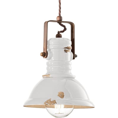 Ferroluce Hanglamp C1691 in wit industrieel ontwerp
