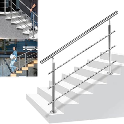 RVS Trapleuning met 3 Dwarsstaven - Binnen en Buiten - Steun voor Trap en Balkon (120 cm)