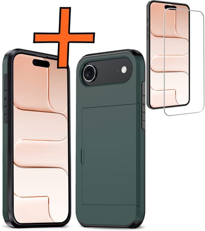 Hoesje Geschikt voor iPhone Air Hoesje Pasjeshouder Shockproof Hard Case Met Screenprotector - Hoesje Geschikt voor iPhone Air Hoes Met Kaarthouder - Donkerblauw