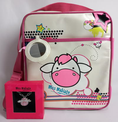 Miss Makiato - Aanbieding!!! Tas Met zak spiegeltje - Meisjes - Roze / Wit - 28x30 cm - Verstelbare schouderriem - Met GRATIS Miss Makiato ketting - Cadeau Tip