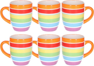 Secret de Gourmet Koffiemokken Curacao - 6x stuks - Keramiek - multi kleuren oranje - 300 ml - 8 x 11 cm - Luxe uitstraling