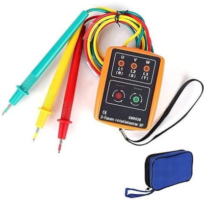GELLDG Spanningsproefpen - Drehfeldmessgerät 3 Fasen - AC60V～600V - Geschikt voor Hoogspanningsapparatuur - Plastic Behuizing - 85x64x23mm - Incl. Krokodilklemmen en Summertester