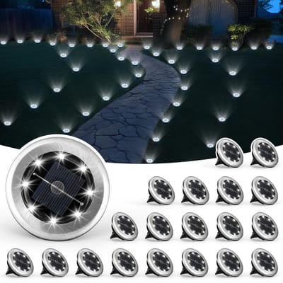 Dailygoods- Zonneverlichting Set van 20 - Mini-Grondlampen op Zonne-energie - Waterdichte Tuinverlichting - Landschapsverlichting - Automatisch Aan/Uit - Duurzame LED's