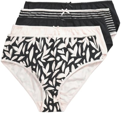 Ulla Popken - Dames - Midislips set van 5 motief/effen - Zwart - Maat 54+