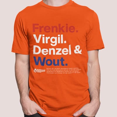 Oranje WK-EK Front T-shirt Frenkie, Virgil, Denzel & Wout XS