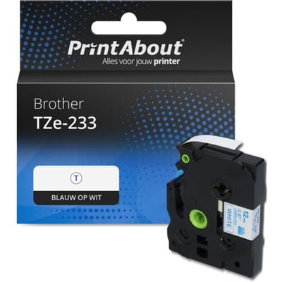 PrintAbout huismerk Tape TZe-233 Blauw op wit (12 mm) Geschikt voor Brother