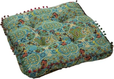 Bohemian Vloerkussen van Dik Katoen-Linnen – Marokkaans Tatami Zitkussen - Comfortabel Grondkussen voor Wonen, Meditatie & Lounge - Blauw
