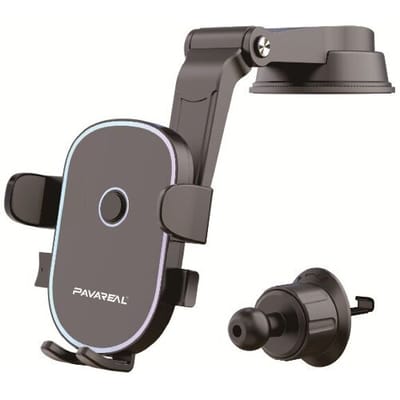 PAVAREAL Auto Accessoires: CH75 2-in-1 Autohouder met Sterke Zuignapvoet en Ringclip voor Mobiel - Zwart