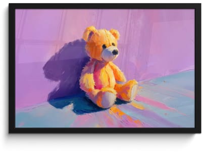 Poster in lijst - Fotolijst 60x40 cm - Posters - Teddybeer - Schaduw - Penseelstreken - Paars - Posterlijst zwart - Decoratie - Wanddecoratie woonkamer - Muurdecoratie slaapkamer