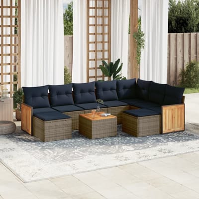 vidaXL - 10-delige - tuinbankset - met - kussens, - grijs - polyrotan