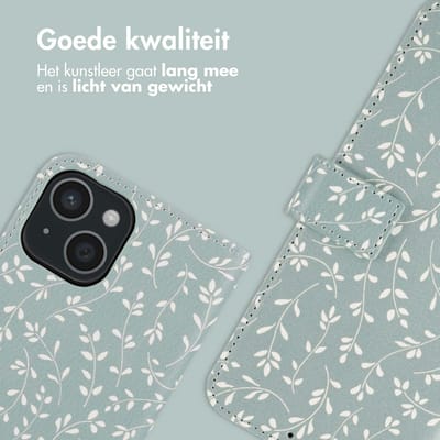 imoshion Hoesje - Geschikt voor Apple iPhone 15 - Design Bookcase smartphone - Smoke Green Flowers