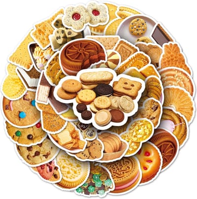 50x Koekjes stickers 4x4CM voor decoratie van keuken, journal, kookboek, laptop etc. Eten/Bakken