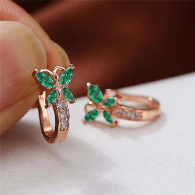 Rose Goud Kleur Bruiloft Sieraden Meerkleurig Zirconia Kleine Vlinder Regenboog Kristal Hoepel Oorbellen Voor Vrouwen brown