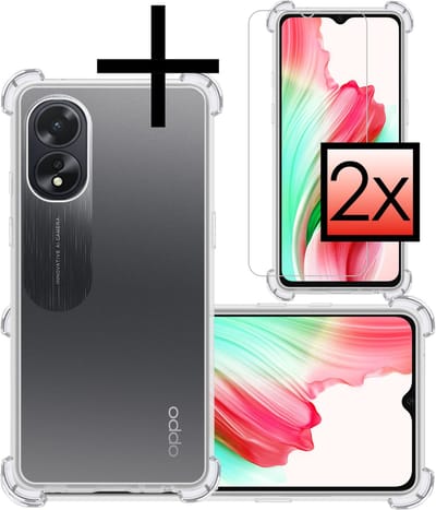 Hoesje - Met Screenprotector - 2 Stuks - Geschikt voor OPPO A38 - Sterk & Shockproof - Siliconen Case - Back Cover - Telefoon Hoes - Shock Proof - Transparant