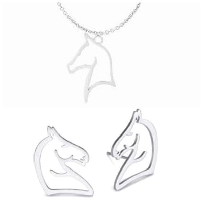 SportPresent® - Sieradenset - Paardrijden - Oorbellen - Ketting - Paard - Sport - Hippische sport - Zilver kleur - Sieraad - Sportsieraden - Team - Teamkado