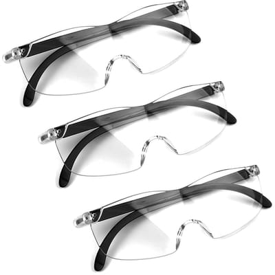 Dailygoods- Vergrootbril 300% Vergroting - Loepbril voor Brildragers - Draagbare Leeslens - Anti-blauw Licht - 3 Stuks - Randloze Lenzen - Loep