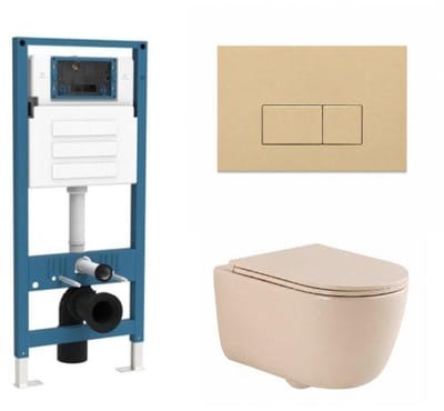 QeramiQ Dely Swirl Toiletset - inbouwreservoir Qeramiq Flush - slim zitting - kunststof beige bedieningsplaat - rechthoekige knoppen - beige