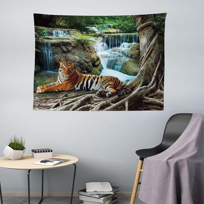 ABAKUHAUS Safari Tapijt, Indochina Tijger Banyanboom, Woonkamer Slaapkamer Thuis Zijdezacht Satijnen Tapijt, 200 x 150 cm, Meerkleurig