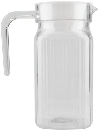 Dailygoods- Drinkkan met Deksel - Plastic Kan - Acryl Fles - Geribbelde Drinkkan - Transparante Kan - Geschikt voor Koelkast - Waterkan