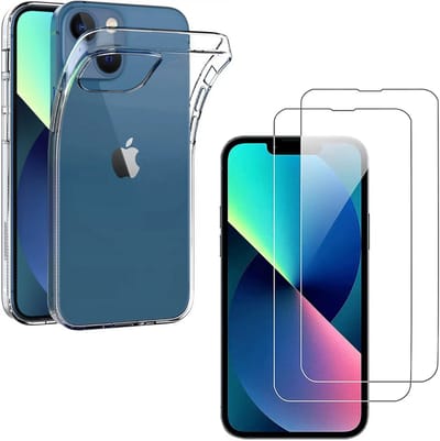 Hoesje Ultraslank geschikt voor iPhone 14 backcover siliconen Transparant en 2 stuks ScreenProtector Gehard Glas