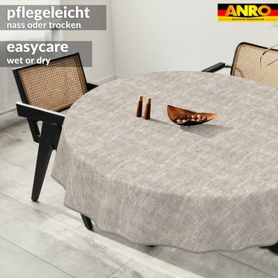 ANRO Tafelkleed Effen linnenlook Grijs Rond Ø120cm Met sierband Afwasbaar Waterafstotend