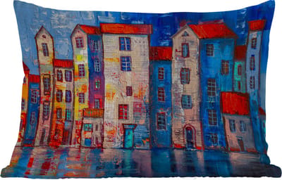 Buitenkussens - Schilderij - Olieverf - Huis - Water - 60x40 cm - Weerbestendig