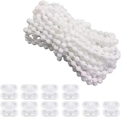 Dailygoods- Rolgordijn Verduisterend - Rolgordijn Zonder Boren - Rolgordijn Ketting 10m - Geschikt voor Rolluiken/Jaloezieën - Wit - 10 Kralen Gespen - Bedieningsketting