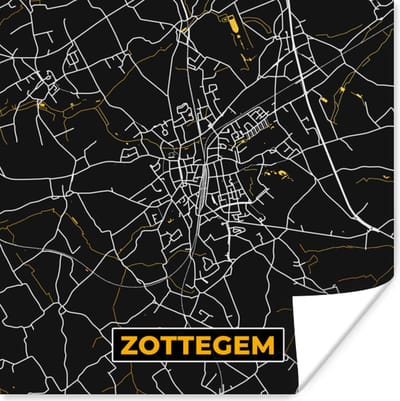 Poster Plattegrond - Stadskaart - Goud - Zottegem - Kaart - 100x100 cm XXL