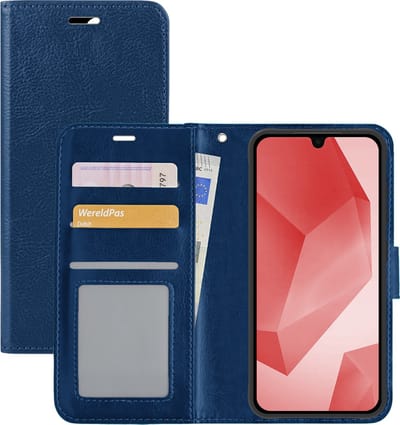 Hoesje - Met Pasjeshouder - Geschikt voor Samsung Galaxy A16 - Luxe Bookcase Portemonee - Flip Case - Kunstleer Book Case - Flipcase - Book Cover - Walletcase - Portemonneehoes - Donkerblauw