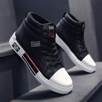 Mode Leer Heren Canvas Schoenen Nieuwe Tenis Herfst Hoge Top Casual Schoenen voor Heren Antislip Heren Sneakers 42