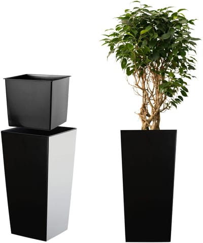 KADAX Bloempot, bloembak van kunststof, plantenbak voor bloemen, binnen en buiten, tuin, balkon, terras, huis, weerbestendig, imitatie rotan (68 cm hoog, matzwart)