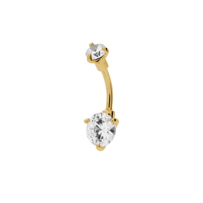 Lucardi - Dames Stalen goldplated navelpiercing met zirkonia - Piercing - Staal - Goudkleurig