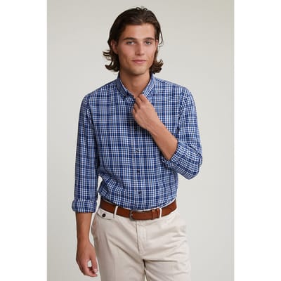 River Woods Custom Fit Checked Shirt Blue/white Size: S | Casual Shirts Outlet | Heren | Blauw