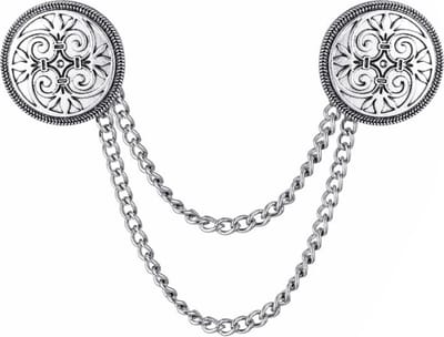 Fako Bijoux® - Vestsluiting - Vestclip - Sjaalspeld - Vestklem - Schild Met Ketting - Zilverkleurig