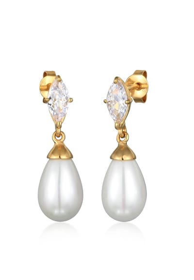 Elli - Oorbellen - Dames oor hanger Elegant met zirkonia en schelpkern parel in 925 sterling zilver - Dames