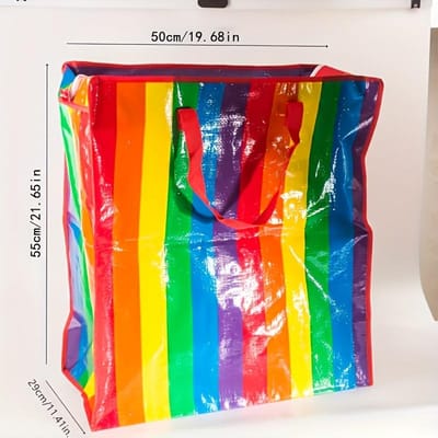 Grote Regenbooggestreepte Tote Bag Ruim & Stijlvol Kleurblok Schoudertas Perfect voor Dagelijks Gebruik 50*55*29cm red