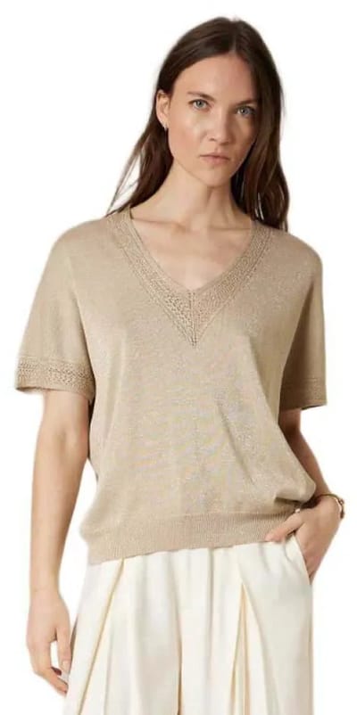Deeluxe Marlyn Trui Met Korte Mouwen Beige L Vrouw