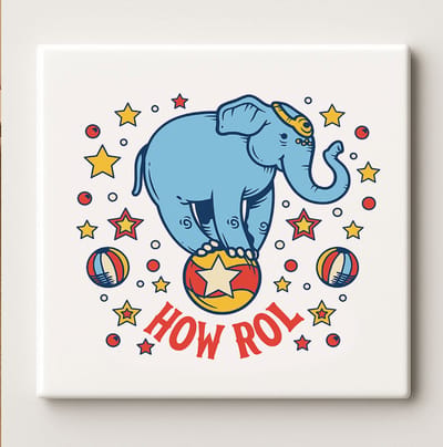 How Rol Circus Olifant Keramische Tegel 15x15cm – Leuk Retro Dierontwerp – Speelse Muurdecoratie voor Kinderkamer of Babykamer