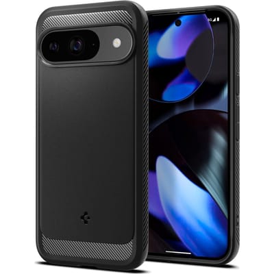 Spigen Rugged Armor Hoesje Geschikt voor Google Pixel 9 / 9 Pro - Back Cover met Air Cushion - Carbon - Matte - Zwart