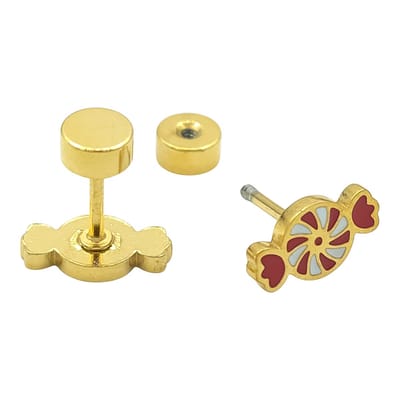 Mini oorknopjes voor Meisjes - Snoepje - Kerst - Hypoallergeen gold-plated Staal - ⌀ 8 mm - Goudkleurig