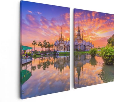 Artaza Canvas Schilderij Tweeluik Wat Non Kum Tempel in Thailand - 80x60 - Foto Op Canvas - Canvas Print