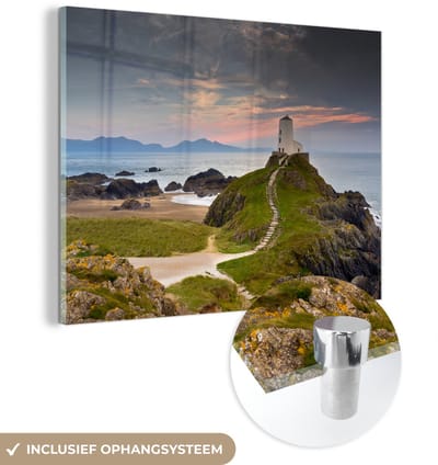 ® Glasschilderij 160x120 cm - Schilderij acrylglas - Zonsondergang over het Nationaal park Snowdonia - Foto op glas - Muurdecoratie woonkamer - Wanddecoratie slaapkamer - Schilderijen