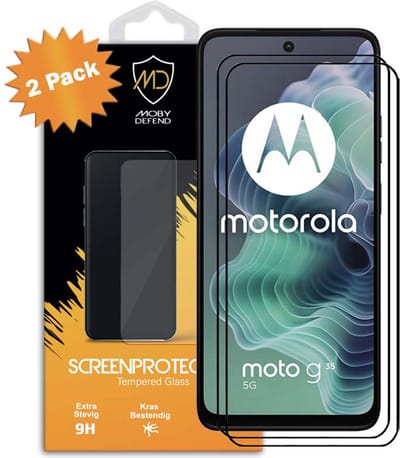 2-Pack MobyDefend Screenprotectors - Geschikt voor Motorola Moto G35 - Screensavers Met Zwarte Randen - Gehard Glas