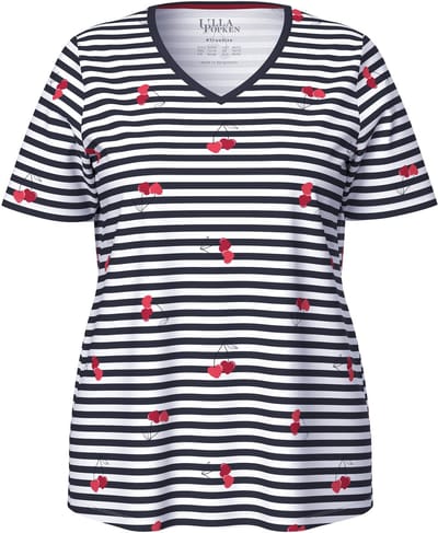 Ulla Popken - Dames - Pyjamashirt harten korte mouwen - Sneeuwwit - Maat 42+